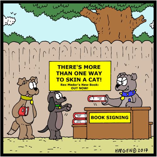 "There's more than one way to skin a cat!" - Book signing.