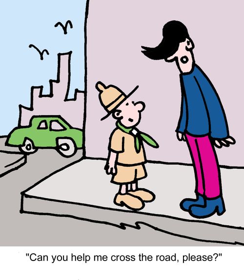 "Can you help me cross the road, please?"