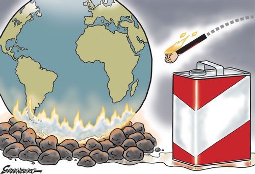 Donald Trump as a match thrown onto coals.