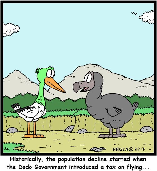 'Historically, the population decline started when the Dodo Government introduced a tax on flying...'