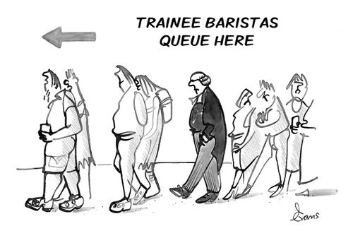 "Trainee Baristas Queue Here"