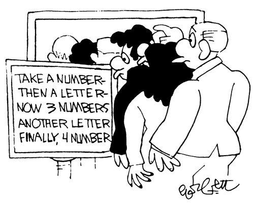 "Take a number - then a letter - now 3 numbers, another letter, finally, 4 numbers."