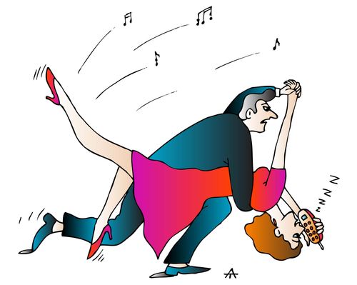 A woman talks on her mobile phone while dancing.