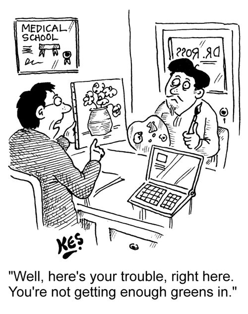 "Well, here's your trouble, right here. You're not getting enough greens in."