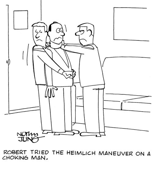 Robert tried the Heimlich Maneuver on a choking man.