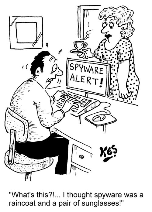 "What's this?!...I thought spyware was a raincoat and a pair of glasses!"