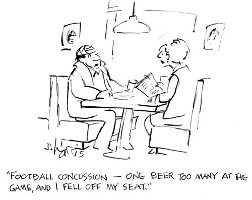 "Football concussion - one beer too many at the game, and I fell off my seat."