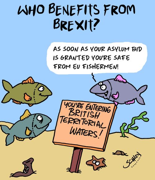 "As soon as your asylum bid is granted you're safe from EU fishermen!"