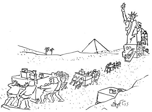 Pyramid builders make the Statue of Liberty.