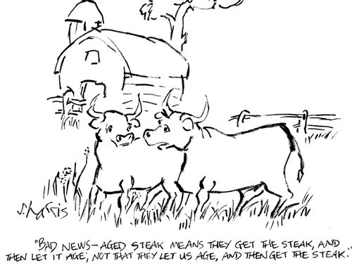 "Bad news - aged steak means they get the steak, and then let it age, not that they let us age, and then get the steak."