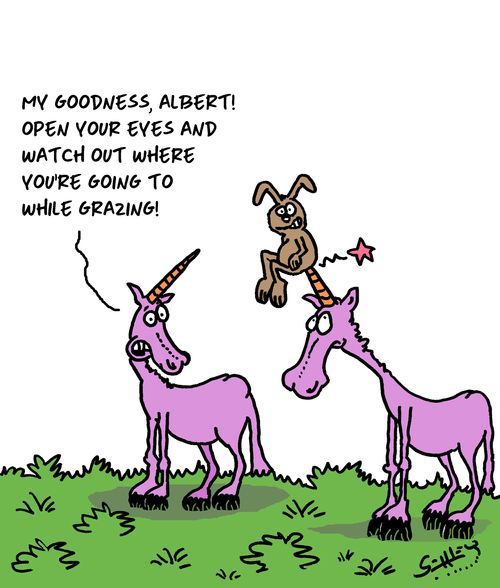 "My goodness, Albert! Open your eyes and watch out where you're going while grazing!"