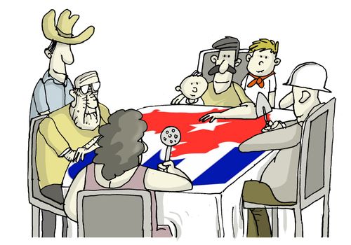 Cubans sit down to debate on the radio.