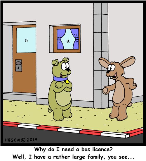 "Why do I need a bus licence? Well, I have a rather large family, you see..."