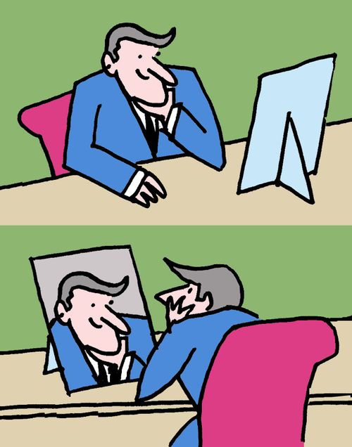 "Executive loving his own image."