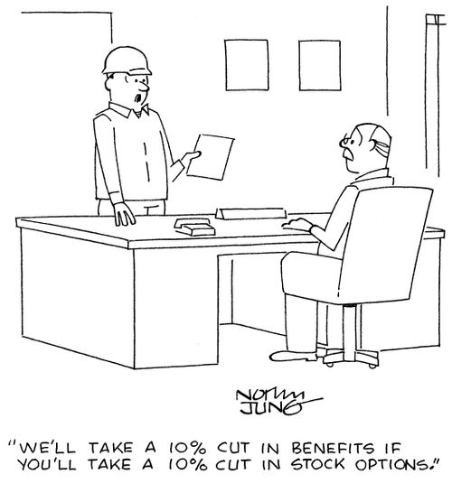 "We'll take a 10% cut in benefits if you'll take a 10% cut in stock options."