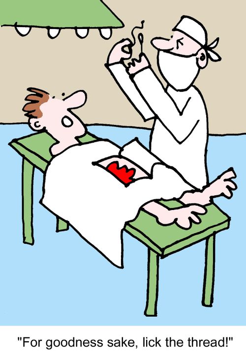 "For goodness sake, lick the thread!"