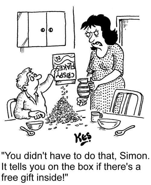 "You didn't have to do that, Simon. It tells you on the box if there's a free gift inside!"