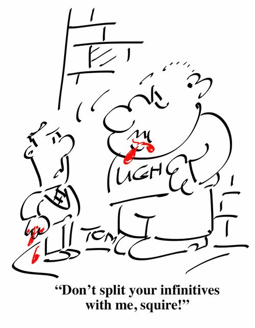 "Don't split your infinitives with me, squire!"