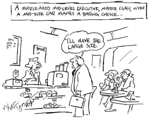 A middle-aged mid-level executive, middle class, with a mid-size car makes a daring choice...