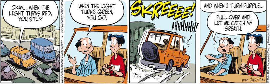 "Okay...when the light turns red, you stop. When the light turns green, you go."