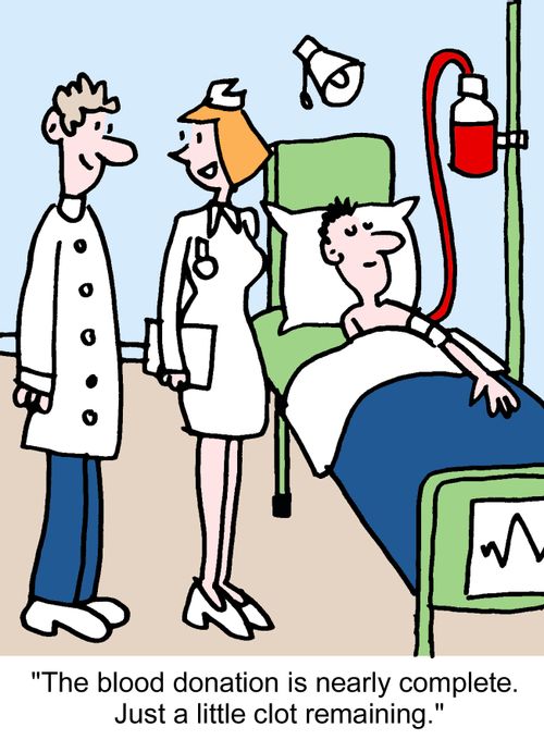 "The blood donation is nearly complete. Just a little clot remaining."