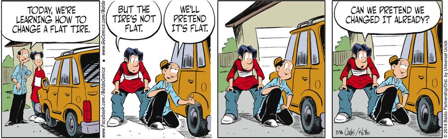 "Today, we're learning how to change a flat tire."