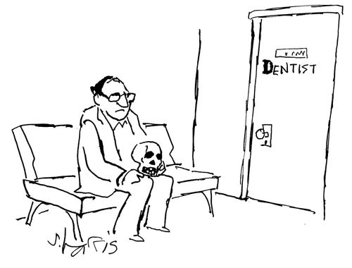 Dentist's office - man has skull with missing teeth