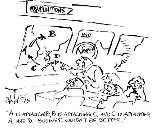 "A is attacking B, B is attacking C, and C is attacking A and D. Business couldn't be better."