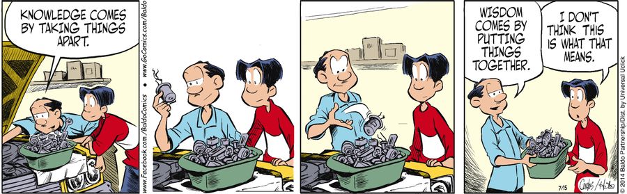"Knowledge comes by taking things apart. Wisdom comes by putting things together."
