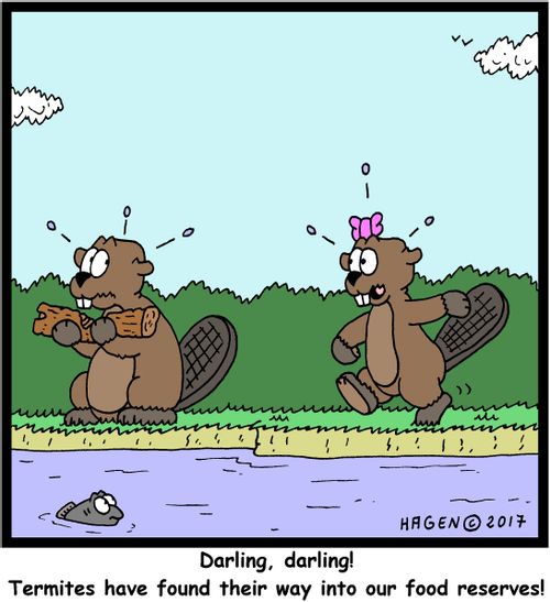 "Darling, darling! Termites have found their ways into our food reserves!"