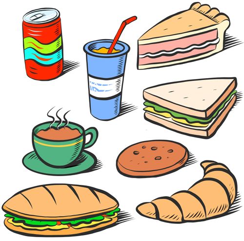 Various snacks and drinks