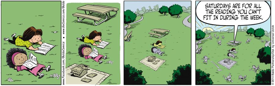 "Saturdays are for all the reading you can't fit in during the week."