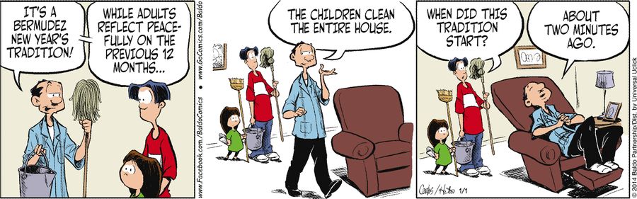 "It's a Bermudez New Year's tradition! While adults reflect peacefully on the previous 12 months...the children clean the entire house."