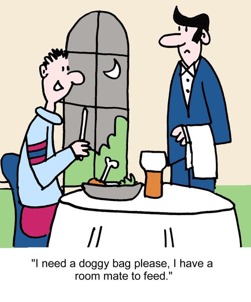 "I need a doggy bag please, I have a room mate to feed."