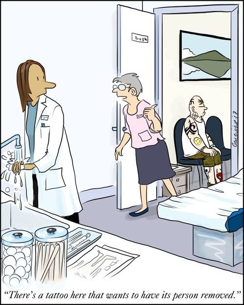"There's a tattoo here that wants to have its person removed."