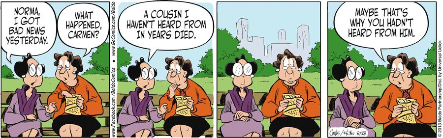 "A cousin I hadn't heard from in years died."