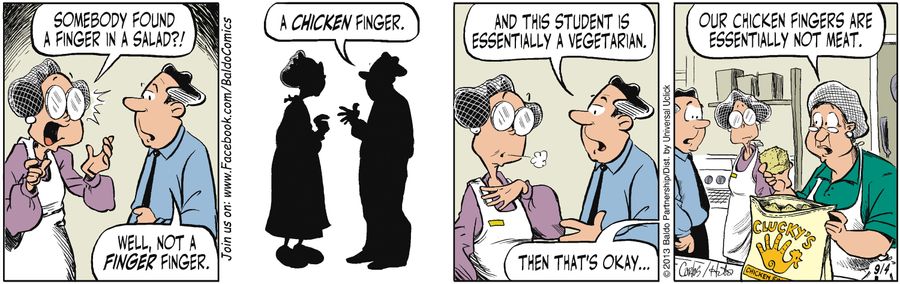 "Somebody found a finger in a salad?!"