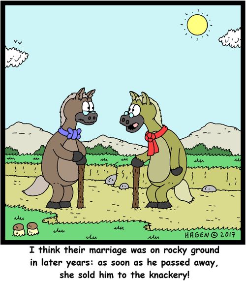 "I think their marriage was on rocky ground in later years: as soon as he passed away, she sold him to the knackery!"