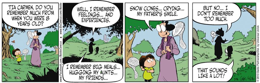 "Tia Carmen, do you remember much from when you were 8 years old?"