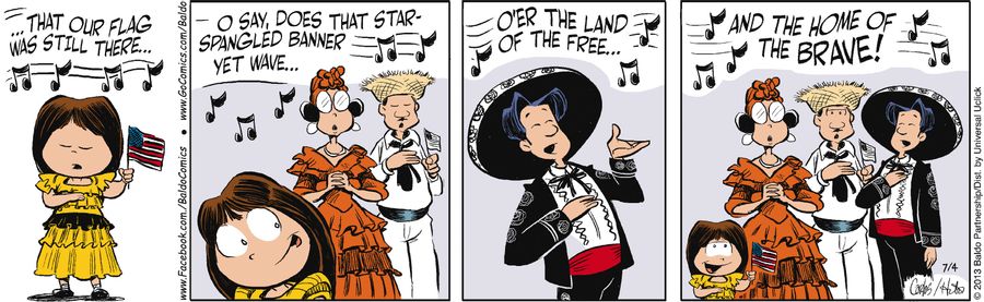 Gracie and family sing "The Star-Spangled Banner" on the Fourth of July.