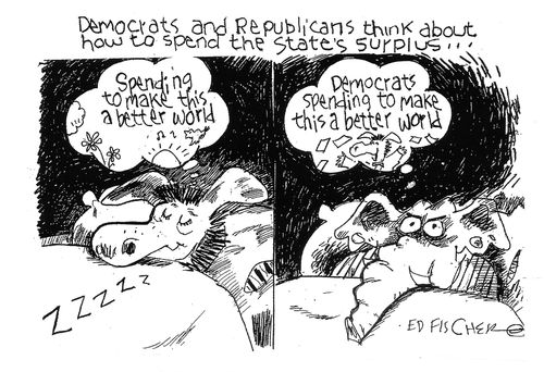 Democrats and Republicans think about how to spend the state's surplus...