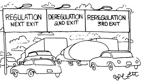 Freeway exit signs: Regulation, Deregulation, Reregulation.