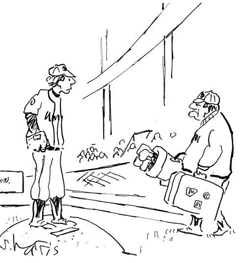 Baseball manager brings pitcher golf clubs