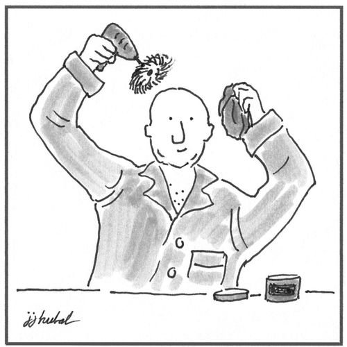 Bald man polishing head