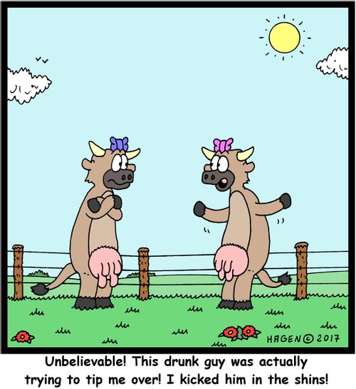"Unbelievable! This drunk guy was actually trying to tip me over! I kicked him in the shins!"