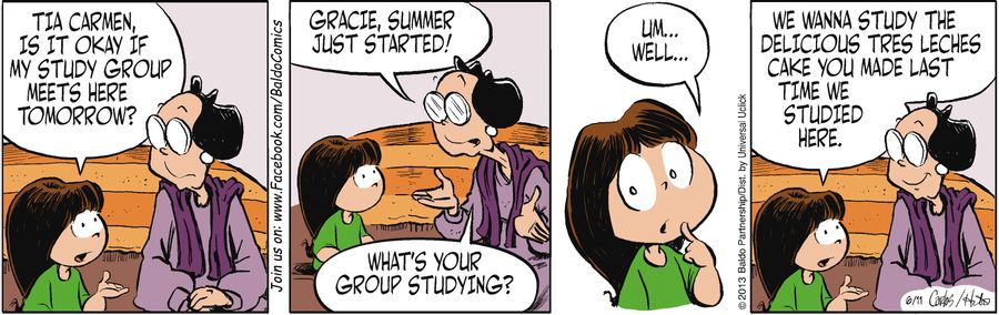 "Tia Carmen, is it okay if my study group meets here tomorrow?"