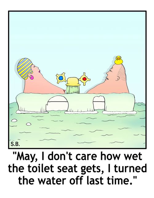 "May, I don't care how wet the toilet seat gets, I turned the water off last time."