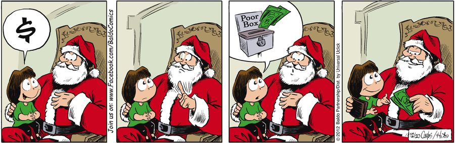 Gracie asks Santa for money for charity.