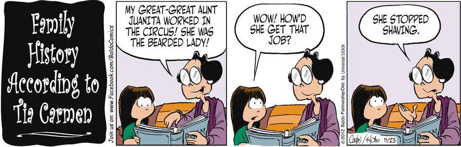 "My great-great-aunt Juanita worked in the circus! She was a bearded lady!"
