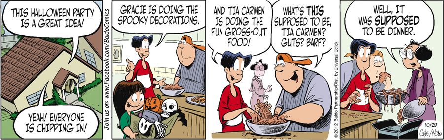 "This Halloween party is a great idea! Gracie is doing spooky decorations. And Tia Carmen is doing the fun gross-out food."